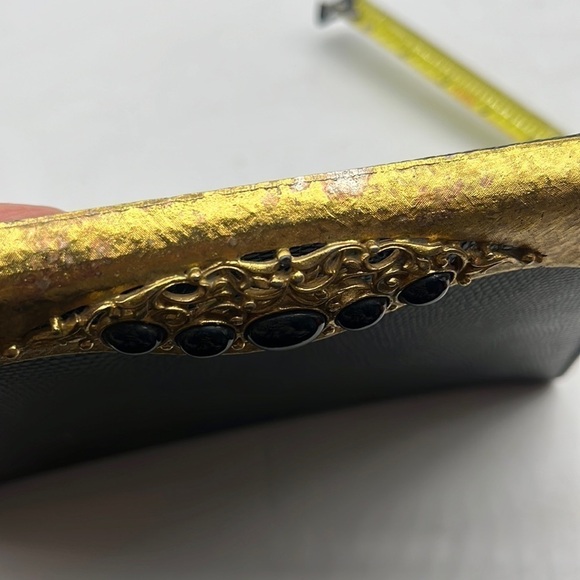 Vintage Black Gold Leather Snakeskin Metal Embellished Evening Bag After Five - Picture 8 of 15